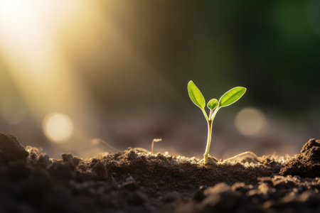 Life's Cycle: A Seedling Emerging from Earth in a Captivating. Generative AIの素材