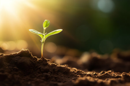 Life's Cycle: A Seedling Emerging from Earth in a Captivating. Generative AIの素材