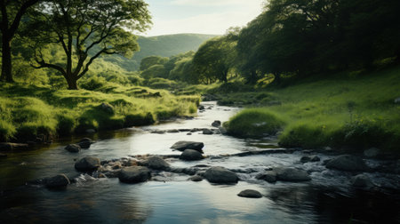 Flowing Life: Water Stream Symbolizing the Cycle of Life. Generative AIの素材