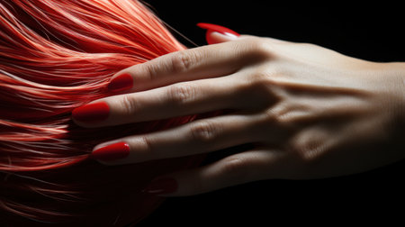 Glorious Tresses: Beautiful Hair Amidst the Mystery of a Dark Background. Generative AIの素材