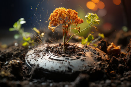 Life's Cycle: A Seedling Emerging from Earth in a Captivating. Generative AIの素材