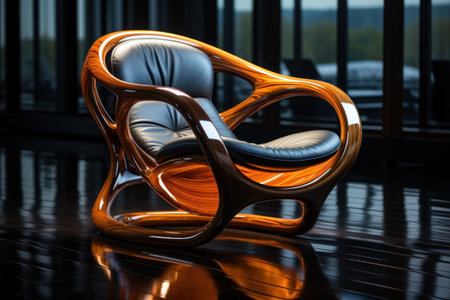 Sleek Modern Chair in an Elegant Dark Background. Generative AIの素材