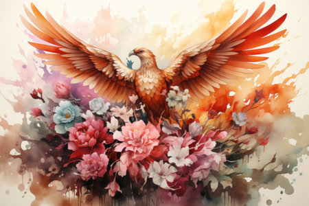 Ablaze Majesty: Fiery Eagle in Spectacular Flight. Generative AIの素材