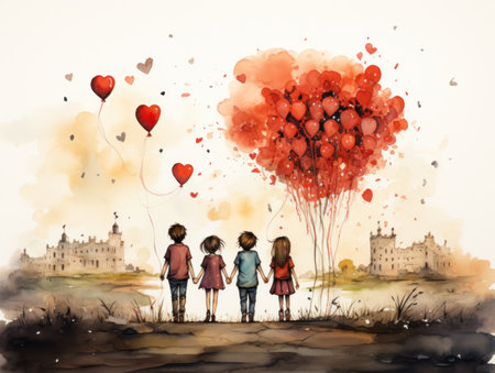 Joyful Connections: Illustration of Happiness, Friendship, and Friends. Generative AIの素材