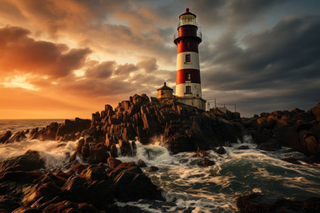 Magnificent Lighthouse with Marvelous Light. Generative AI"の素材