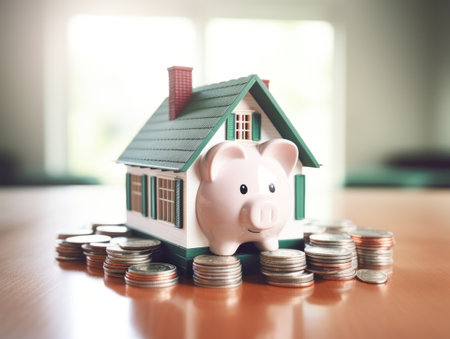 Financial Journey: Saving and Investing with a Piggy Bank Adventure. Generative AIの素材