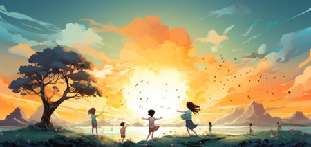 Joyful Connections: Illustration of Happiness, Friendship, and Friends. Generative AIの素材