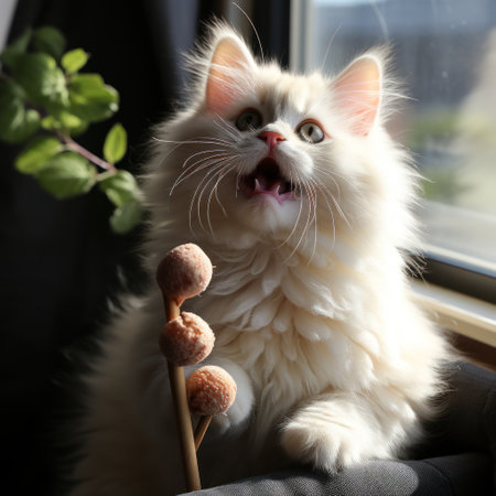 Sweet Delights: Adorable Kitty Surrounded by  Candies. Generative AIの素材