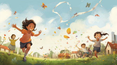 Joyful Kids at Play: Embracing  Childhood Bliss. Generative AIの素材