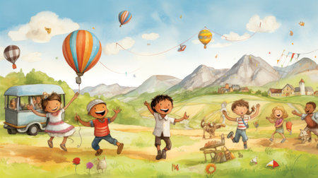 Joyful Kids at Play: Embracing  Childhood Bliss. Generative AIの素材