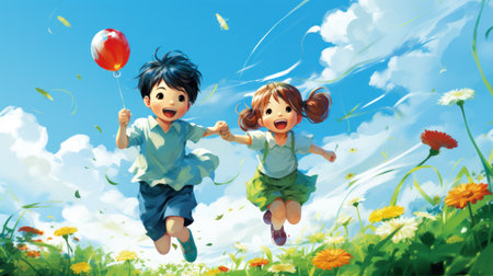 Joyful Kids at Play: Embracing  Childhood Bliss. Generative AIの素材