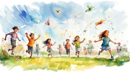 Joyful Kids at Play: Embracing  Childhood Bliss. Generative AIの素材