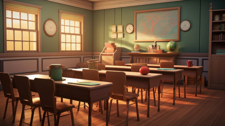 A Tranquil Canvas: Captivating an Empty Classroom's  Beauty. Generative AIの素材