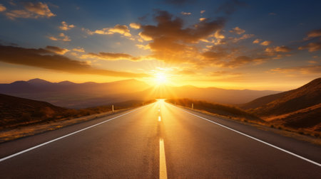 Infinite Horizons: Sunset Road  tretching Beyond. Generative AIの素材