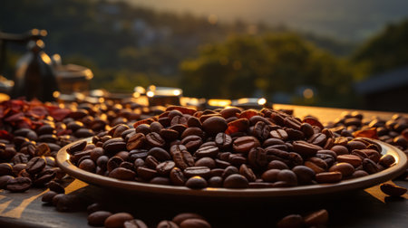 Aromatic Elixirs Unveiled: Coffee  Beans' Journey from Plantation to Cup. Generative AIの素材
