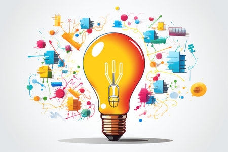 Illuminating Ideas:  Lamps Symbolizing Creativity in Flat Layout. Generative AIの素材