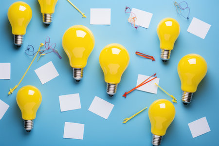 Illuminating Ideas: Lamps  Symbolizing Creativity in Flat Layout. Generative AIの素材