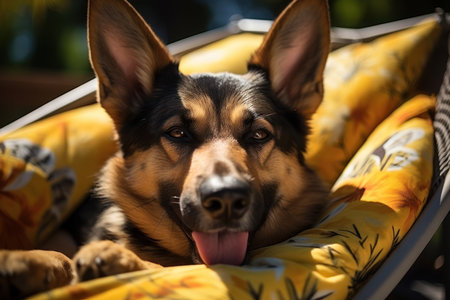 Laid-Back German Shepherd  Unwinding on Vacation  on the beach. Generative AIの素材