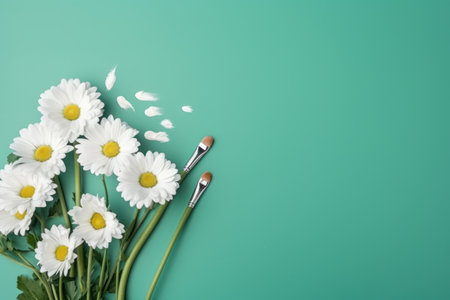 Aerial Beauty: Blooms and Brush on Colorful Flat Layout  Background. Generative AIの素材