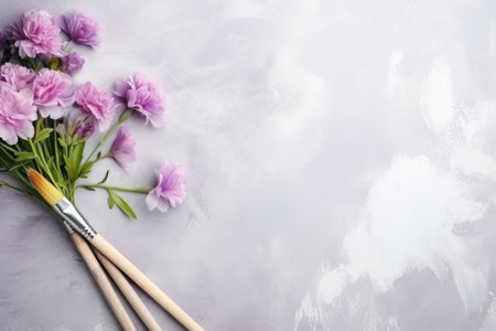 Aerial Beauty: Blooms and Brush on Colorful Flat Layout  Background. Generative AIの素材