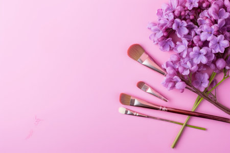 Aerial Beauty: Blooms and Brush on Colorful Flat Layout  Background. Generative AIの素材