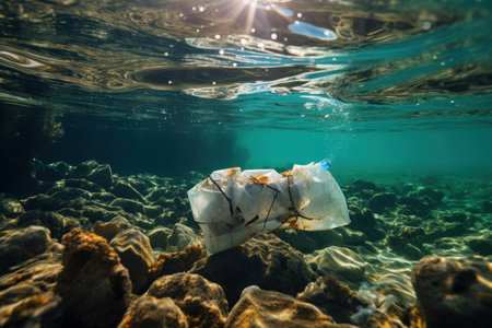 Ocean's Plight: Plastic Harming Marine Life and Amplifying  Environmental Impact. Generative AIの素材