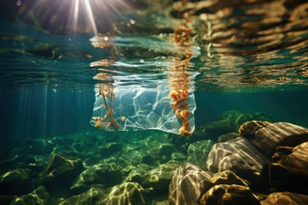 Ocean's Plight: Plastic Harming Marine Life and Amplifying  Environmental Impact. Generative AIの素材
