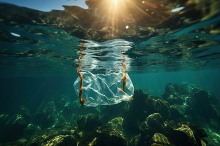 Ocean's Plight: Plastic Harming Marine Life and Amplifying  Environmental Impact. Generative AIの素材