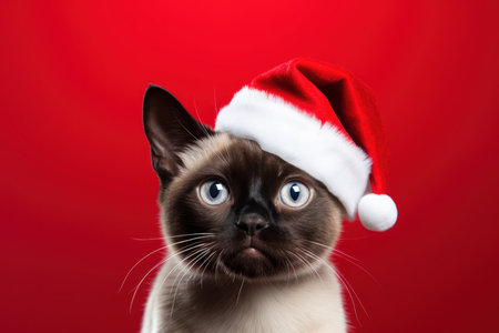 Adorable cat in a Santa Hat: Getting into the Christmas  Spirit. Generative AIの素材