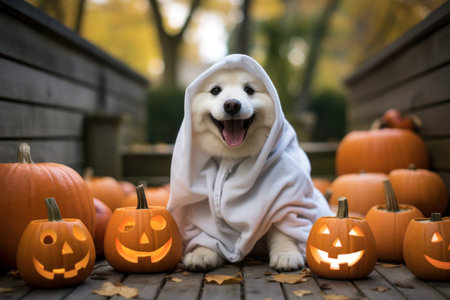 Ghostly Canine Costume:  Halloween's Cutest Trick-or-Treater. Generative AIの素材