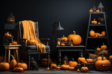 Halloween-Themed Background: Spooky Seasonal  Delights. Generative AIの素材