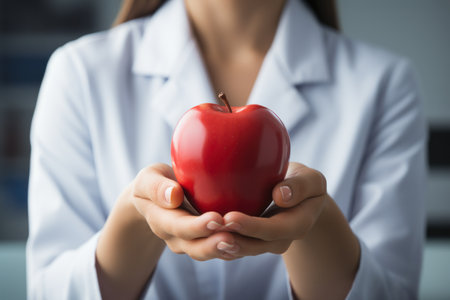 Doctor in lab coat holding  heart with both hands. Generative Aiの素材