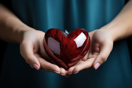 Doctor in lab coat holding  heart with both hands. Generative Aiの素材