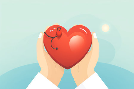 Doctor illustration of doctor  in lab coat holding heart in hand. Generative Aiの素材