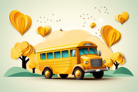 Back-to-School Bus Loaded  with Supplies: A Vibrant Illustration. Generative AIの素材