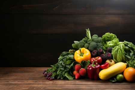 Healthy fruits and  vegetables organized on table. Generative AIの素材