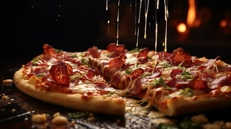 Delicious pizza with lots of  cheese and very appetizing. Generative AIの素材