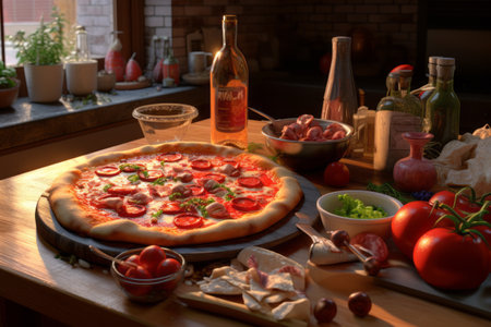 Delicious pizza with lots of  cheese and very appetizing. Generative AIの素材