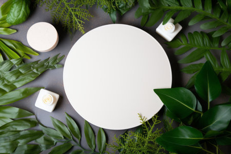Products display podium  with nature leaves background. Generative AIの素材