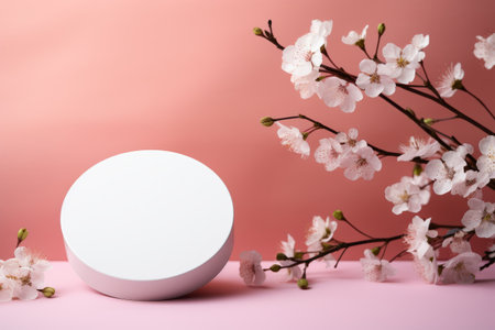 Abstract scene background. Cylinder podium on pink background. Product presentation, mock up,  show cosmetic product, Podium, stage pedestal or platform. Generative AIの素材