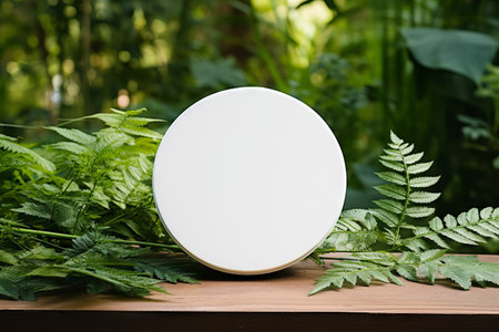 Products display podium  with nature leaves background. Generative AIの素材