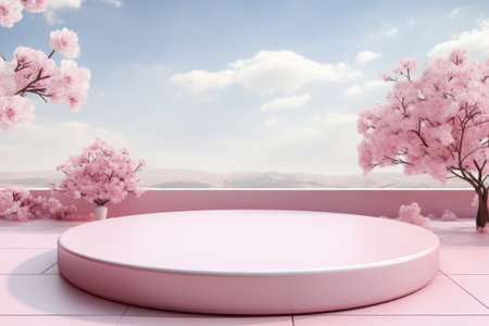 Abstract scene background. Cylinder podium on pink background. Product presentation, mock up,  show cosmetic product, Podium, stage pedestal or platform. Generative AIの素材