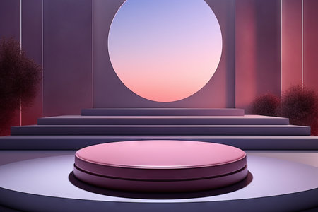 Abstract scene background. Cylinder podium on pink background. Product presentation, mock up,  show cosmetic product, Podium, stage pedestal or platform. Generative AIの素材