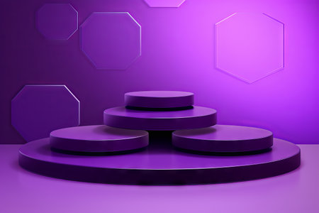 Podium. Neon pink. Abstract background, Futuristic pedestal for product  presentation, Display  modern. 3D illustration. Generative AIの素材