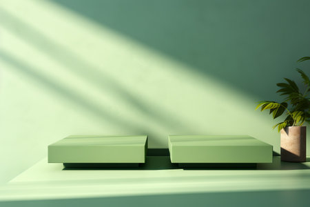 Products display podium  with nature leaves background. Generative AIの素材