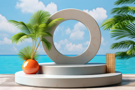 Summer vacation beach abstract background concept, Minimal  Realistic Display Podium for Product mock-up or Cosmetics with summer theme. Generative AIの素材
