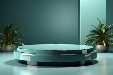 Products display podium  with nature leaves background. Generative AIの素材