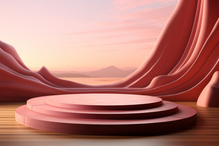 Abstract scene background. Cylinder podium on pink background. Product presentation, mock up,  show cosmetic product, Podium, stage pedestal or platform. Generative AIの素材