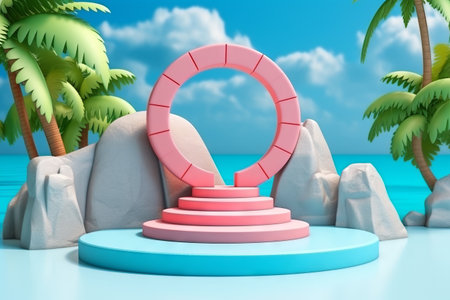Summer vacation beach abstract background concept, Minimal  Realistic Display Podium for Product mock-up or Cosmetics with summer theme. Generative AIの素材