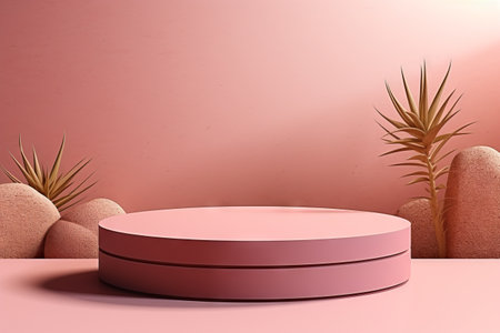 Abstract scene background. Cylinder podium on pink background. Product presentation, mock up,  show cosmetic product, Podium, stage pedestal or platform. Generative AIの素材